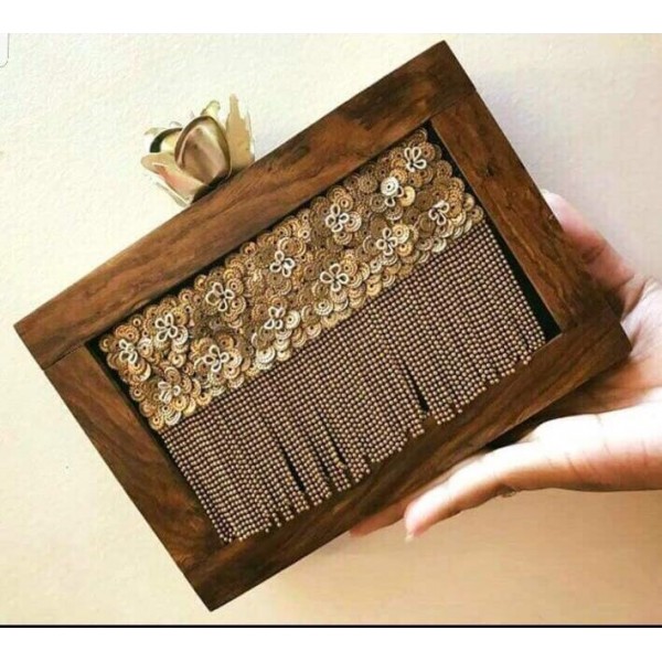 Bollywood Style Luxury Zari Handcrafted Wooden Evening Clutch Bag